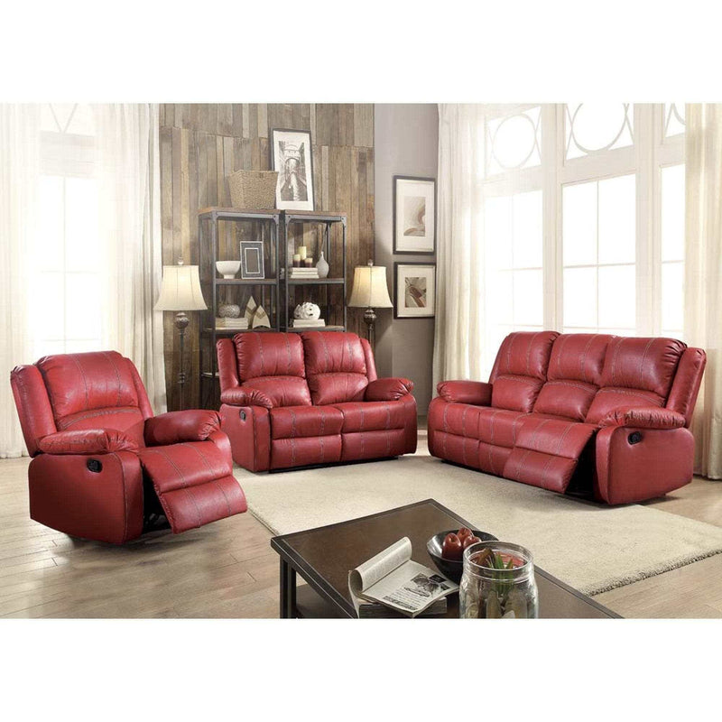 Zuriel Red Faux Leather Reclining Loveseat - Ornate Home