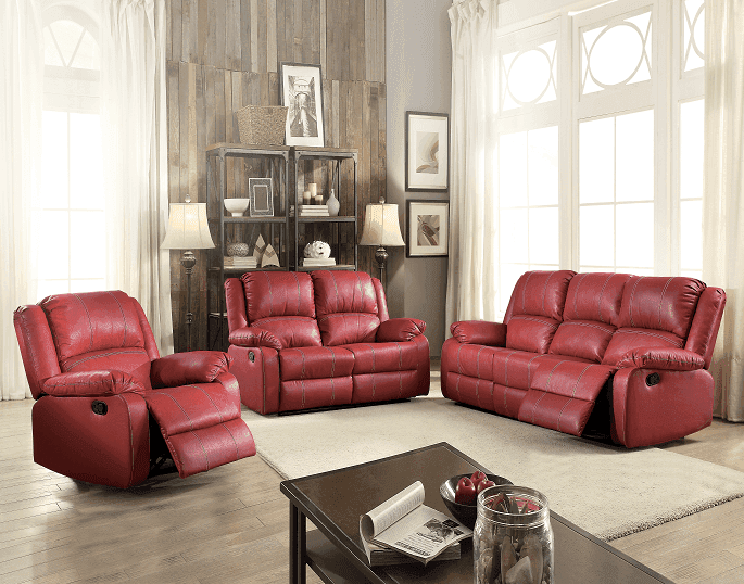 Zuriel Red Faux Leather Reclining Sofa - Ornate Home