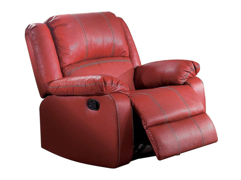Zuriel Red Faux Leather Rocker Recliner - Ornate Home