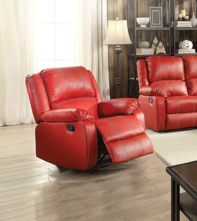 Zuriel Red Faux Leather Rocker Recliner - Ornate Home